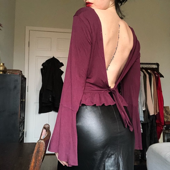 SOLD Boho Bell Sleeve Tie Back Shirt - Picture 1 of 4